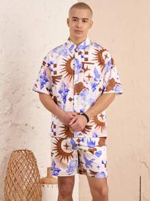 Manfinity VCAY Bộ 2 áo sơ mi tay ngắn cổ bẻ in kỹ thuật số dáng rộng cho nam và quần short, có nhiều kích cỡ - Nhiều màu - Xem 4