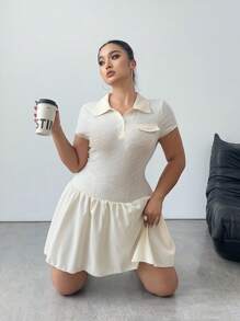 Flirla Plus Size Women's Casual Commuting White Dress - Beige - View 4