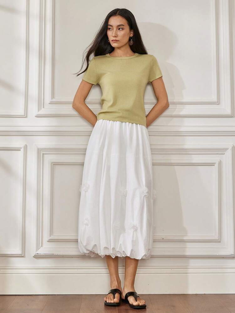 Women's Summer Casual Business Sheer Mesh Flower Decor Peplum Skirt