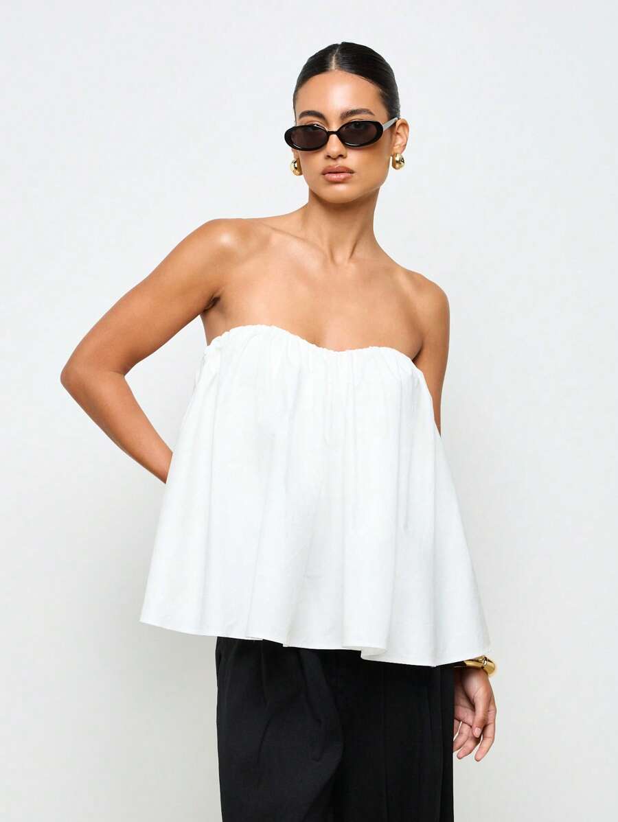 AiiRZ 蓬松喇叭形露肩抹胸上衣 - 白色 - 查看 1