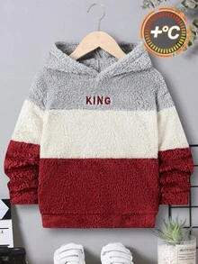 SHEIN Áo nỉ cổ tròn phối màu thêu chữ cho bé trai - Xám - Xem 1