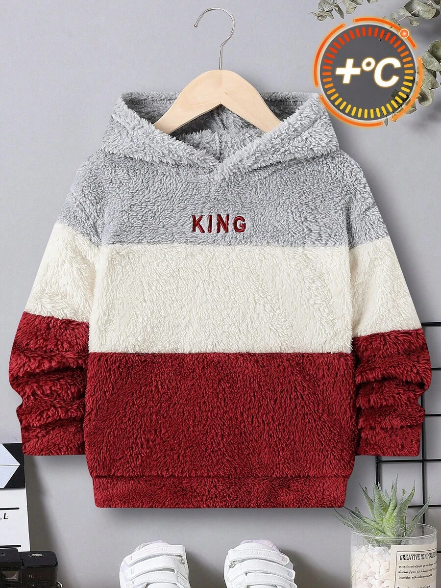 SHEIN Áo nỉ cổ tròn phối màu thêu chữ cho bé trai - Xám - Xem 1