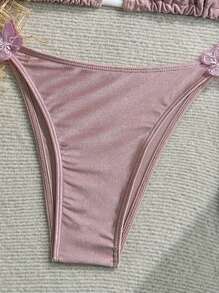 Soleia مجموعة ملابس سباحة لحرير موضوع البحر والعطلات مخطط وردي مع ديكور معدني، مناسبة لعيد القيامة والعطلات والأحداث الكاجوال والبوهيمي والأوروبي ومهرجانات الموسيقى والبلد والبرانش والشاطئ والتخرج