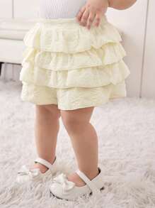 SHEIN Cute Summer Versatile Apricot Ruffle Elastic Waist Shorts, Mommy And Me Matching Outfits (2 Pieces Sold Separately) - Apricot - View 3