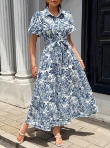 Pariaura Elegant French Style Turn-Down Collar Button Slim Fit Dress For Women - Multicolor - View 5