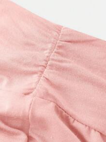 SHEIN Conjunto casual a juego para adolescentes de unicolor, con camiseta con volantes y pantalones con pierna acampanada - Rosa - Ver 9