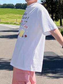 DAZY Summer Art Pattern Letter Print White Men T-Shirt,Graphic Tees - White - View 5