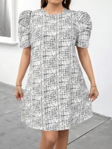 SHEIN Clasi Plus Size Elegant Floral Print Puff Sleeve Dress, Summer