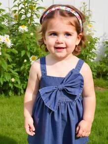 Cozy Pixies Baby Girl Decorative Bow Strap Waist Tunic Dress - Blue - View 4