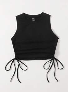 SHEIN EZwear Summer Drawstring Ruched Side Crop BlackTank Top