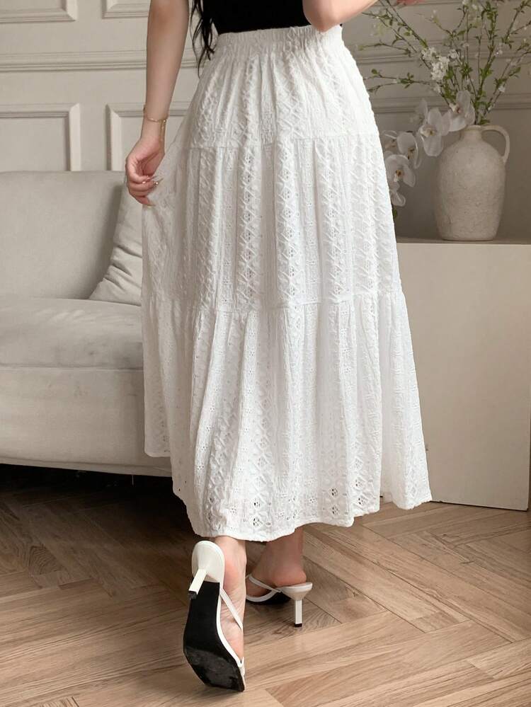 Women's White Textured Ruffled Hem Skirt, Summer Vacation