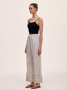 SHEIN Unity Women Elastic Waist Striped Side Pocket Straight Leg Casual Pants Fall Cloth For Women - Apricot - View 5