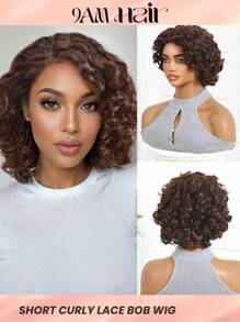 Peluca de cabello humano con encaje transparente, onda corporal suelta, reflejo color miel marrón, corte bob, para mujeres - S4/30 - Ver 1