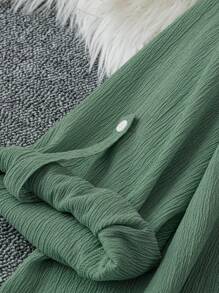 DreamSkyne 大码休闲/工作纯色卷袖衬衫 - 綠色 - 查看 5