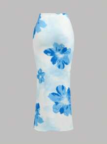 Girlism Teengirl 2 Pieces Set: Blue Casual Floral Pattern Asymmetrical Ruched Snug Fit Mini Skirt, Suitable For Summer, Vacation Outfits Young Girls Sets Summer Outfits 15 16