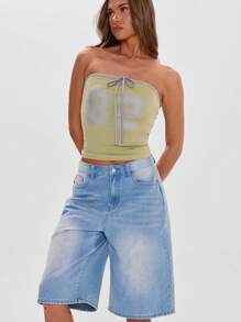 MUSERA 系带抹胸上衣，街头风，学院风，春夏休闲节日假日款 - 綠色 - 查看 6