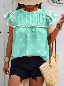 SHEIN Clasi Kemeja Kasual Ukuran Besar dengan Motif Acak, Cocok untuk Musim Panas - MultiWarna - View 4