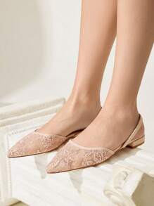 CUCCOO CHICEST Giày lười đế bằng lưới ren màu hồng thoáng khí thanh lịch thoải mái cho nữ - Hồng - Xem 2