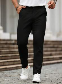 Manfinity Homme 男士纯色口袋休闲直筒裤，秋季