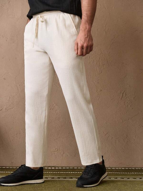Manfinity ModaGents Pantaloni tricot pentru bărbați, ocazional, de culoare solidă, cu talie elastică, cu picioare drepte