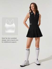 GLOWMODE Court To Club Colorblock Monochrome Design Pleated Dress Tennis Golf Pickleball Low Impact Daily Casual Wear