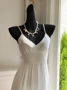 Comfortcana 白色编织细肩带女士度假连衣裙