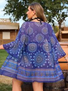 LanaWest Plus Size Allover Print Sheer Vacation Long Sleeve Kimono For Summer - Multicolor - View 2