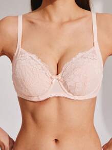 LUVLETTE Woman Full Coverage Lingerie Lounge Curve Support & Breathable Underwire Sexy Unlined Minimizer Lace Elegance Bra Bridal Intimates - Baby Pink - View 9