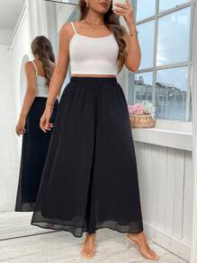 Calvaya Quần ống rộng bằng vải chiffon co giãn màu trơn cỡ lớn cho nữ, thích hợp mặc hàng ngày, đi làm và đi nghỉ - màu đen - Xem 3