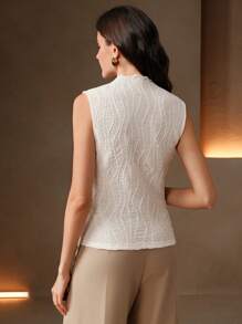 Anewsta Parte superior ajustada de mujer sin mangas con cuello de volantes de tela texturizada de unicolor