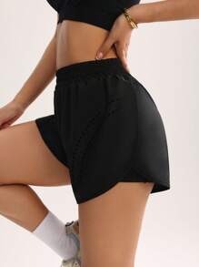 Easithlete Solid Color Sports Shorts, Fashionable For Summer Sweater Shorts - Black - View 4