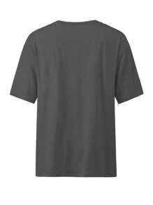 新作 カートゥーン ベア プリントTシャツ、レディース ラウンドネック カジュアル ルーズ ファッショントップス、春夏の日常着に適しています - グレー - チェックする 2