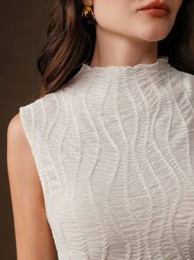 Anewsta Parte superior ajustada de mujer sin mangas con cuello de volantes de tela texturizada de unicolor