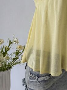 Sweetra Sexy V-Neck Drawstring Embroidered Floral Sweet Casual Camisole Top, Spring/Summer - Yellow - View 3