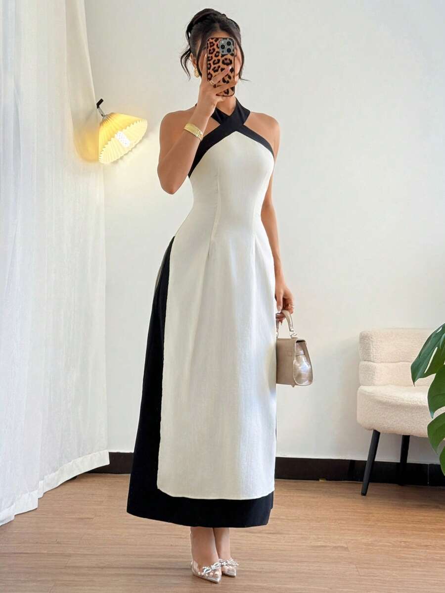 Islaluna Summer Elegant French Style Backless Dress For Women - Multicolor - View 1