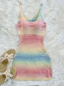 Sweetina All-Over Print Oversized Round Neck Casual Sleeveless Sweater Dress - Multicolor - View 7