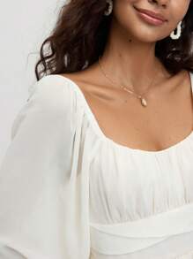 SHEIN MOD Abito corto estivo da donna in chiffon color albicocca con fiocco e maniche a lanterna