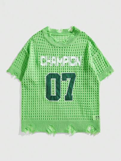 Prep Pull à manches courtes en maille déchiré et ajouré pour hommes