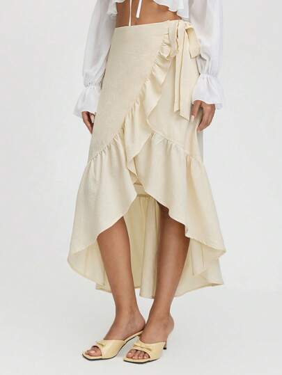 SHEIN MOD Women Ruffled Bowknot Waist Beach Skirt, Summer A-Line Skirt