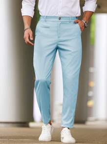 Manfinity Bizformal Pantalones de moda de unicolor para hombres, apropiados para el verano