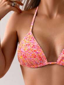 SHEIN Swim Women's Summer Beach Random Ditsy Floral Tie-Neck Sexy Bikini Swimsuit 2-Piece Set - Multicolor - View 5