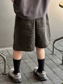 Dazy Kids Tween Boys' Leopard Denim Shorts, Kids Fall Clothing - Coffee Brown - View 5