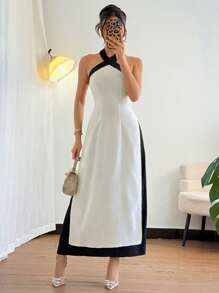 Islaluna Summer Elegant French Style Backless Dress For Women - Multicolor - View 5