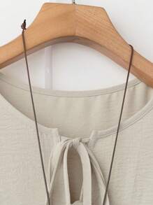 SHEIN PETITE 2pcs/Set Plus Size Women Solid Color Casual Tie-Front Blouse + Printed Wide Leg Pants - Multicolor - View 5