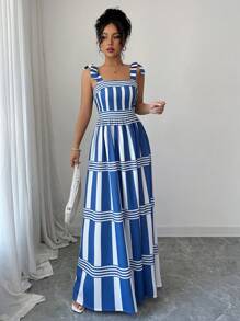 Elenzga 女士细肩带条纹休闲连衣裙，适合夏季