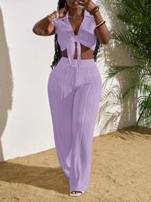 Slaydiva Elegant Party Women's Rhinestone Embellished Mesh 2 Pieces Set - Mauve Purple - View 4