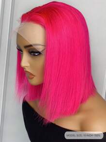 Perruque Frontale En Dentelle Transparente 13x4 10 Pouces, Perruque Courte Lisse De Couleur Rose Rose Pour Femmes devant en dentelle Perruque human hair