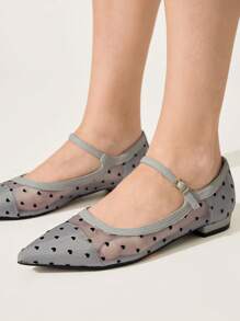 CUCCOO CHICEST Women's New Style Gray Polka Dot Mesh Breathable Elegant Comfortable Pointed Toe Low Heel Ballet Flats - Grey - View 7