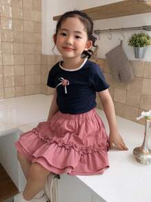 DAZY 2pcs Young Girls Loose Fit T-Shirt And Lace Trim Skirt Set,Girls Summer Outfits - Pink - View 6