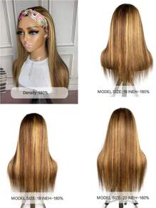Straight Headband Wigs Highlighted Human Hair Machine Made Wig For Beginners Highlight Color